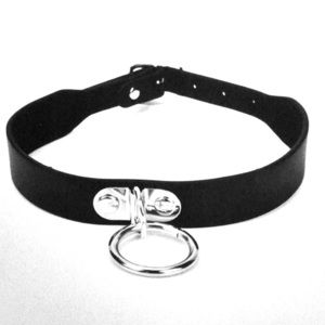 Vegan black leather O-ring bondage collar